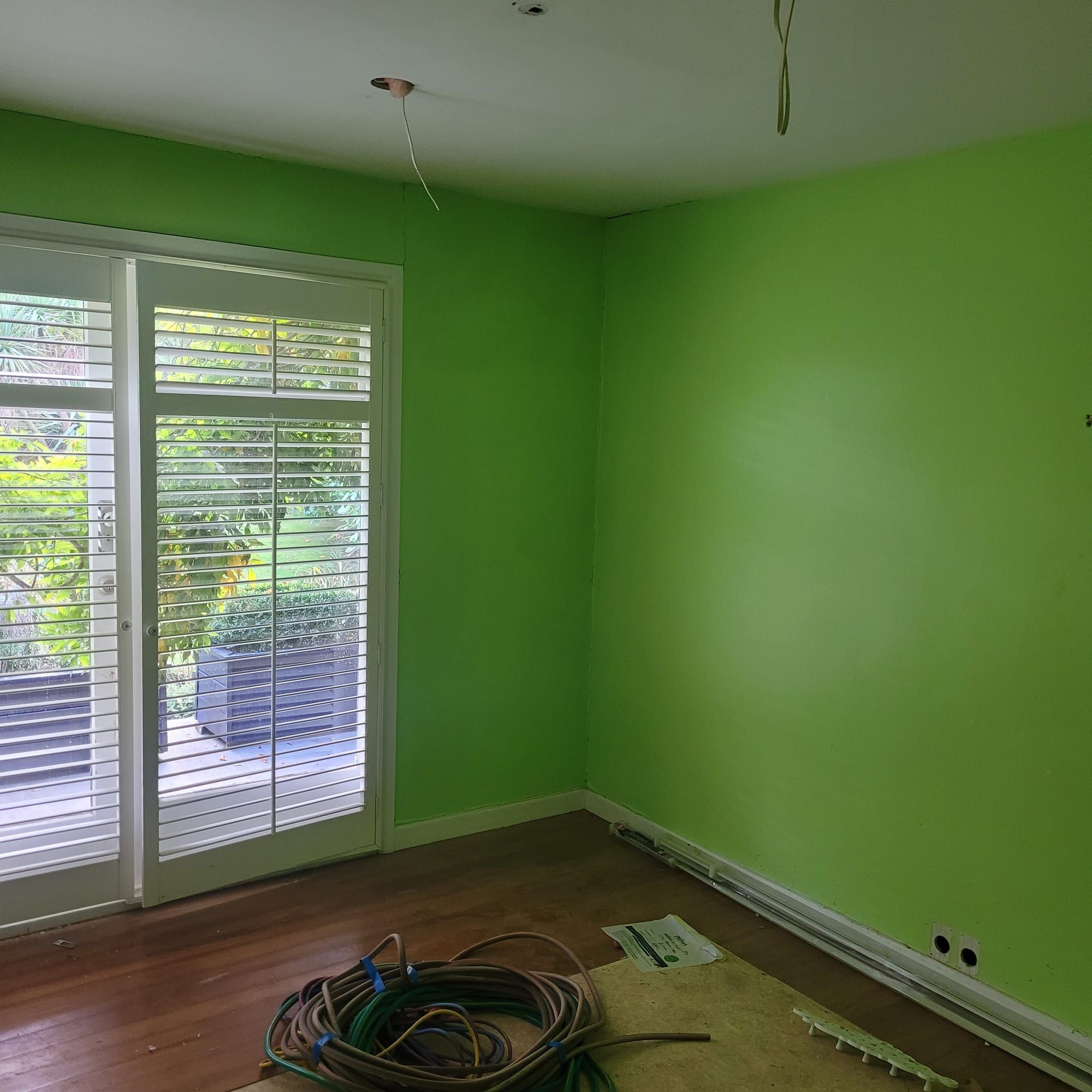 Room with a bold green feature wall